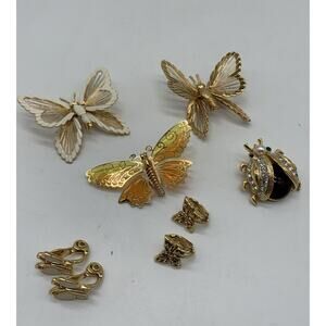Vtg Lot Butterfly Beetle Insect Brooches And Earrings Monet Menagerie Avon Read